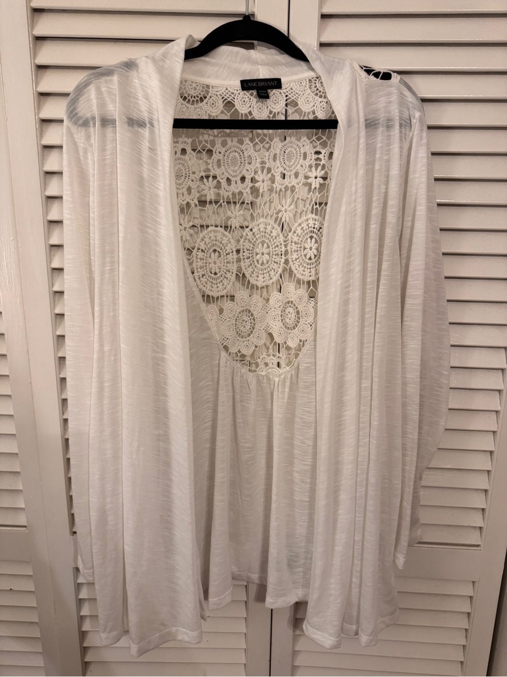 Lane Bryant White Crochet-Back Open Cardigan